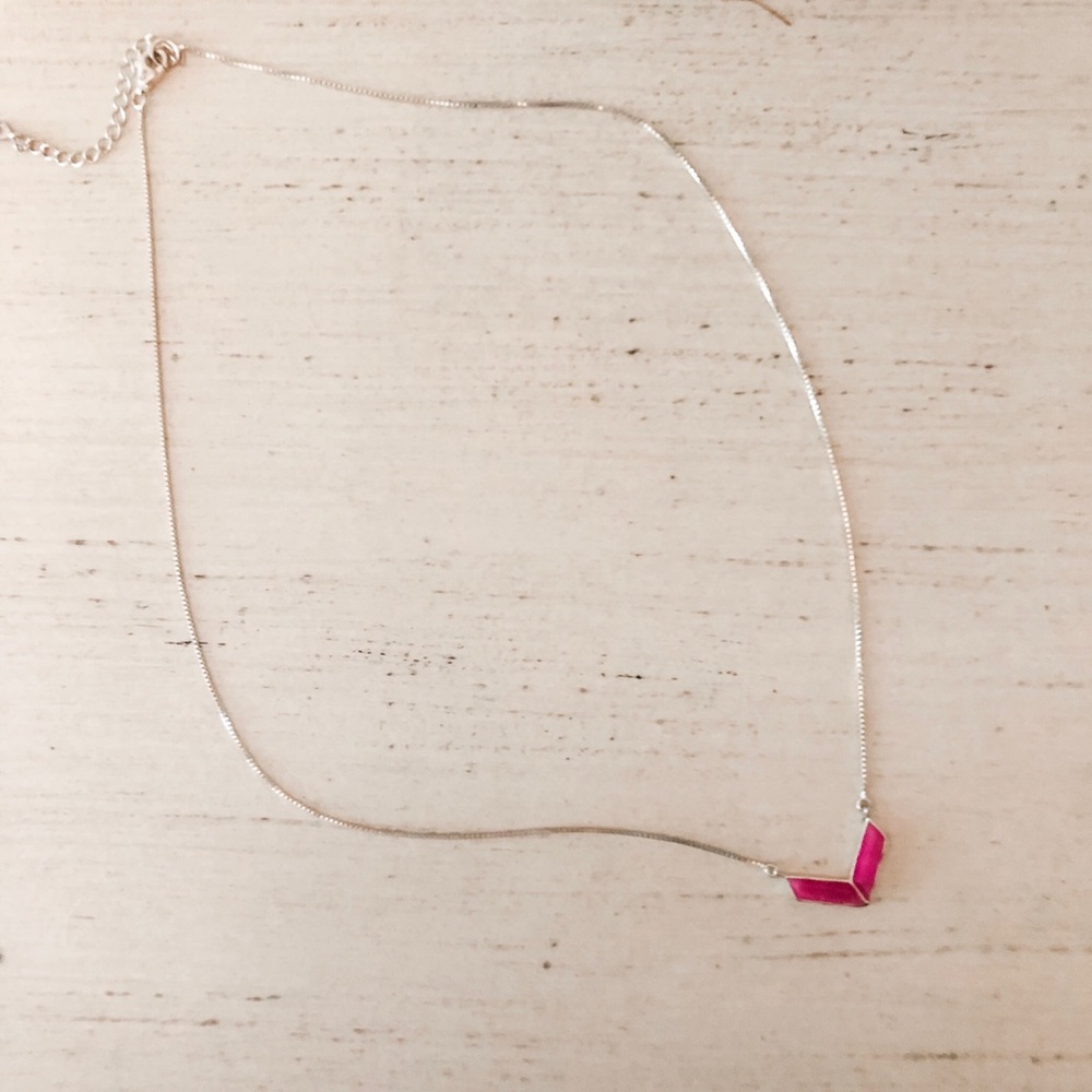 Sterling Silver Necklace with Pink Chevron